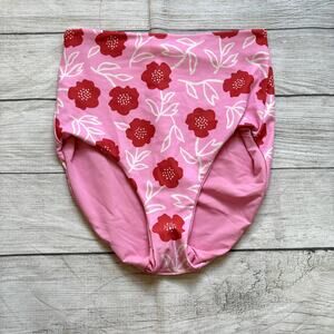 Lime Ricki Pink Floral High Rise Reversible Bikini Swim Bottoms Medium